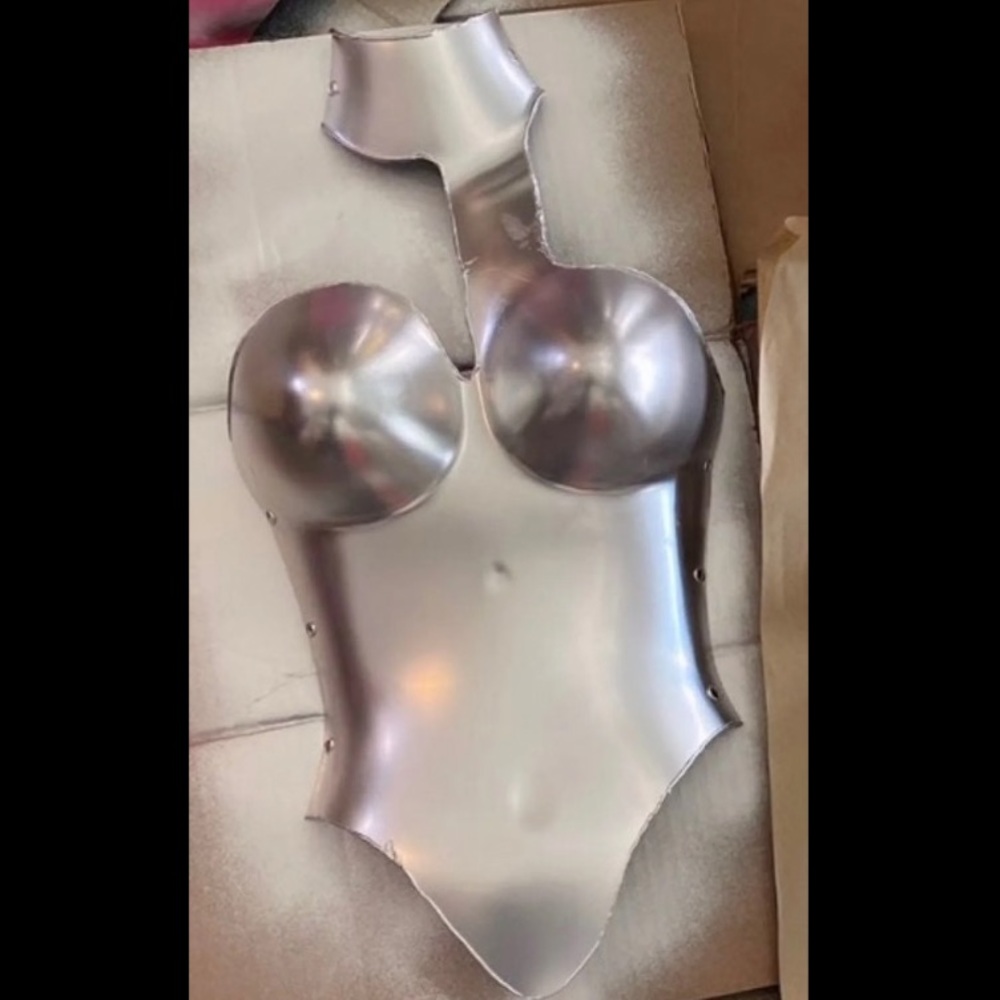 Silver metallic chest plate top